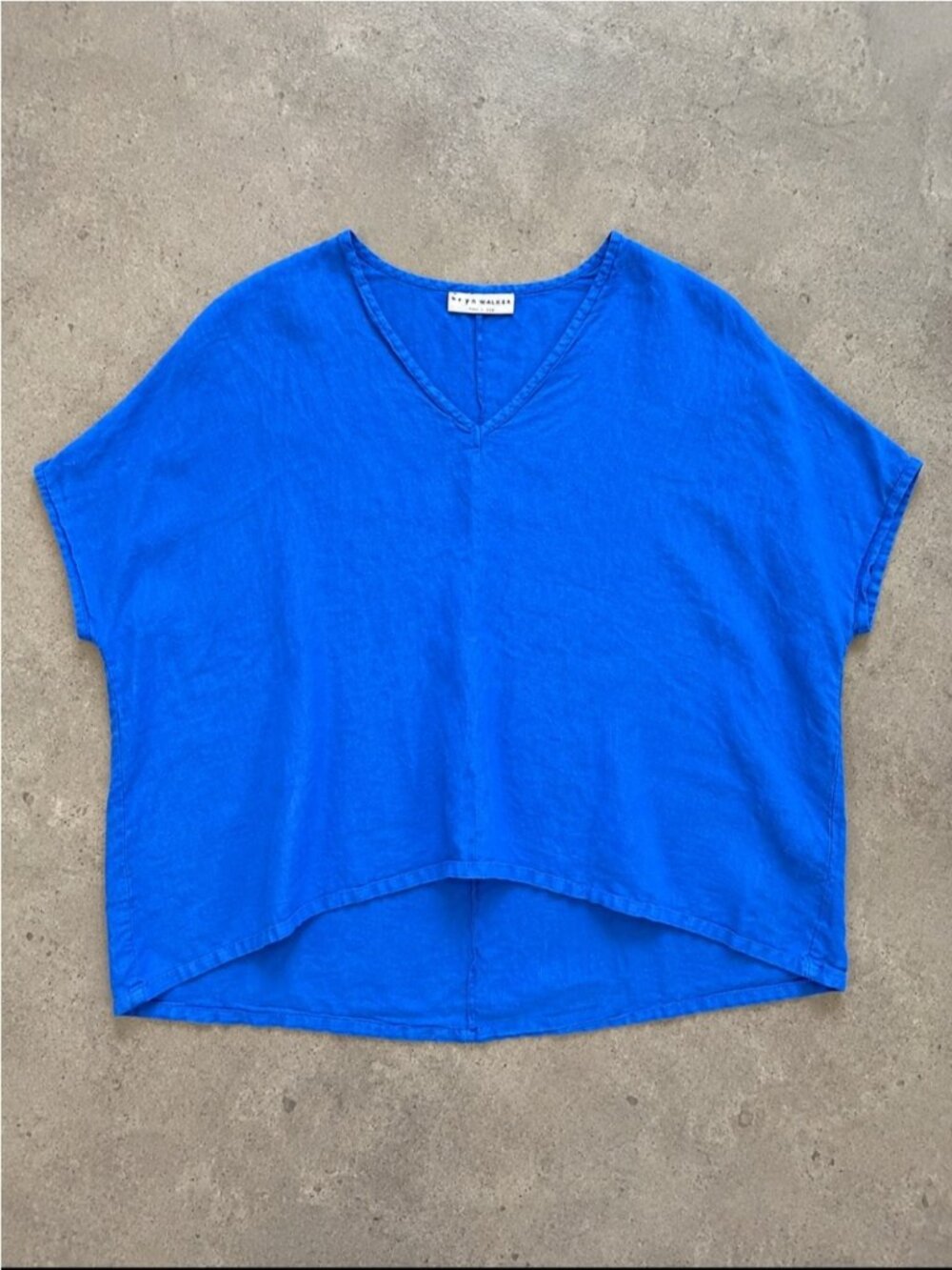 Bryn Walker 100% Linen V-Neck Boxy Cropped Top XS Blue Oversized Capsule